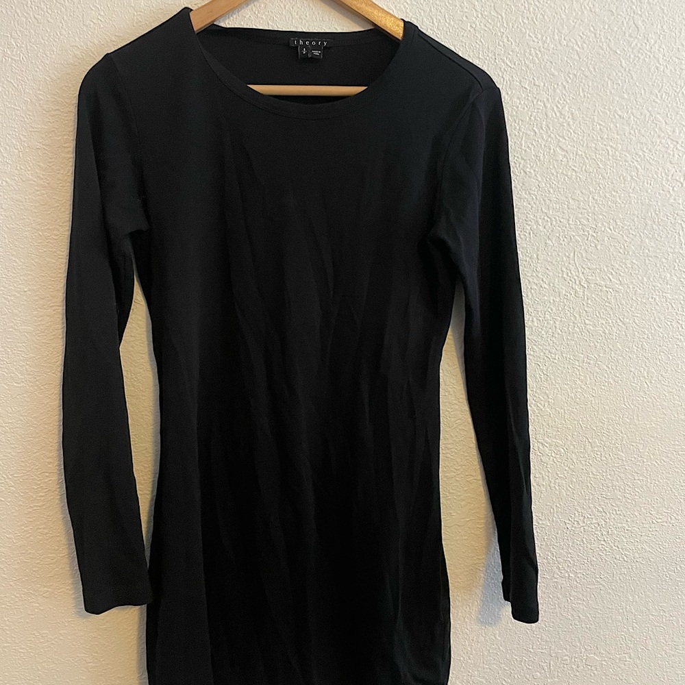Theory - Like New Women’s Long Sleeve Pima Cotton Black Dress made in Peru